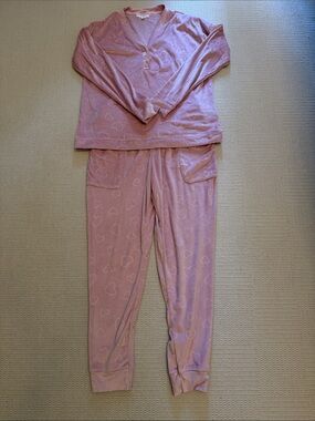 Ande Size Medium Cozy Pink Heart Print Pajama Set